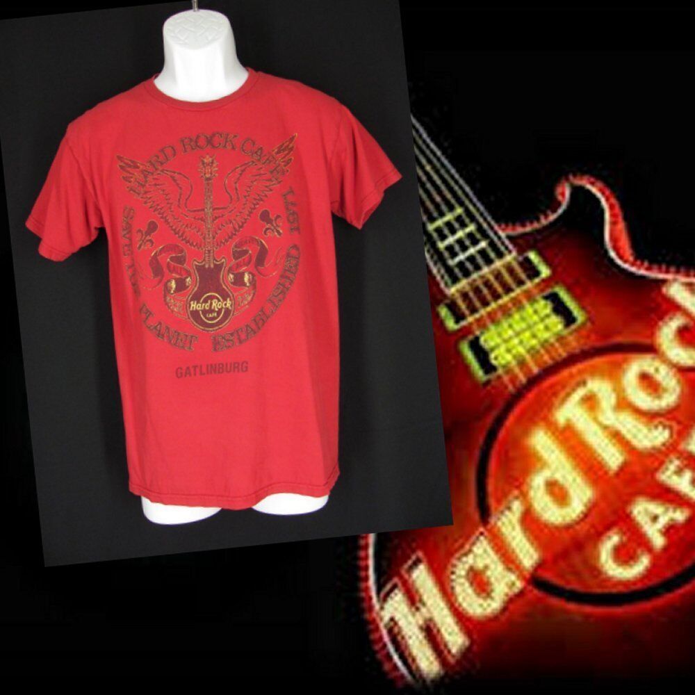 Hard Rock Cafe Shirt Red Cotton XS Guitar Wings HRC Gatlinburg TN Souvenir